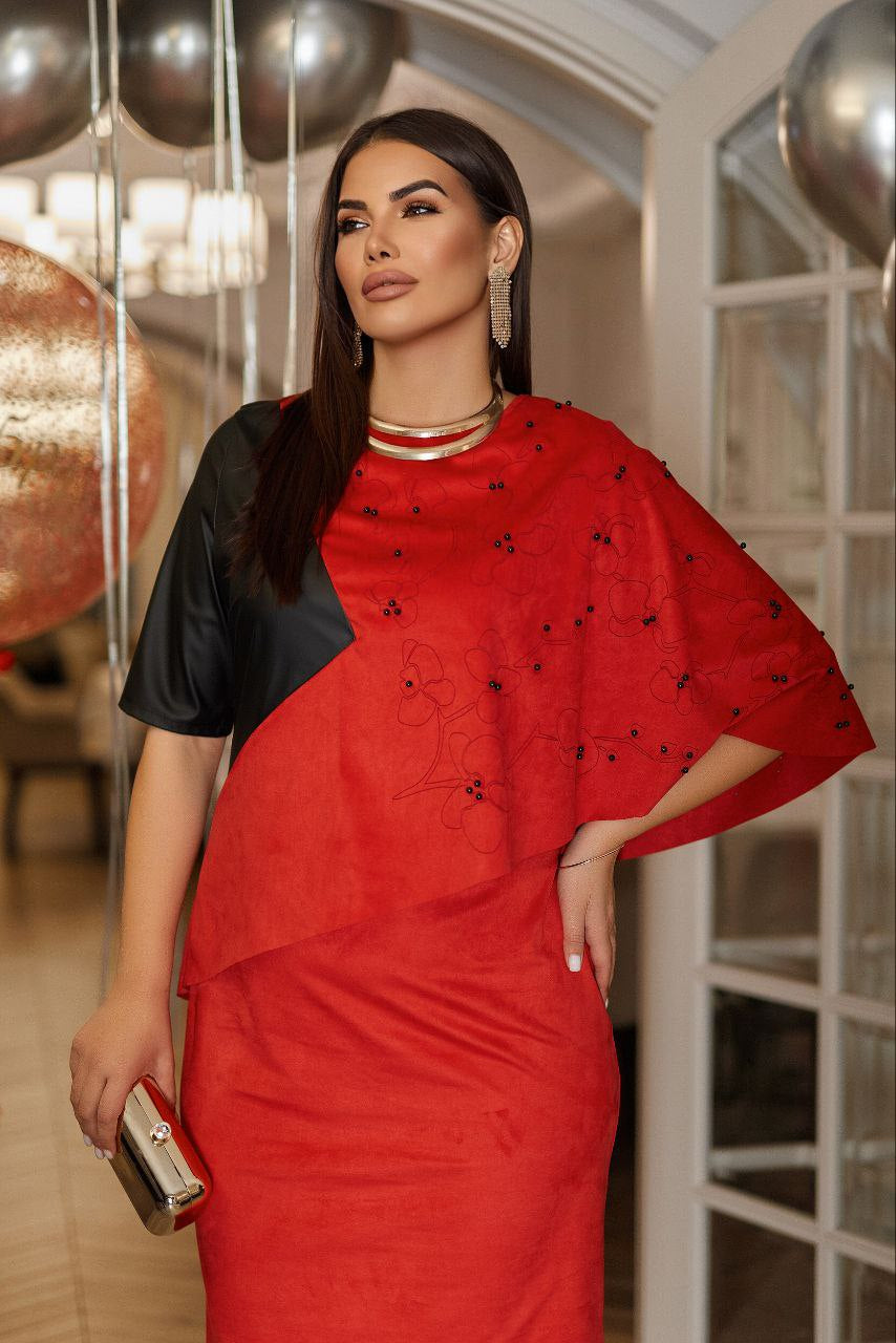 Rochie combinată din eco velour