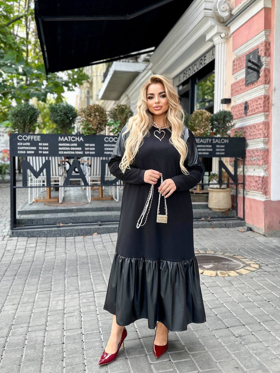 Rochie lungă din piele ecologică - Twiggy Shop